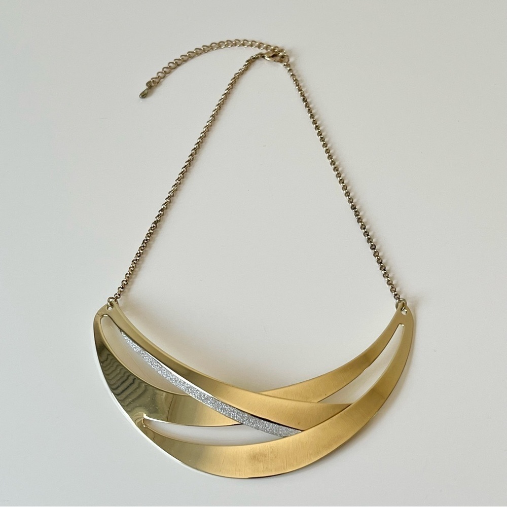 Gold Rhinestone Bib Necklace - Picture 3 of 9